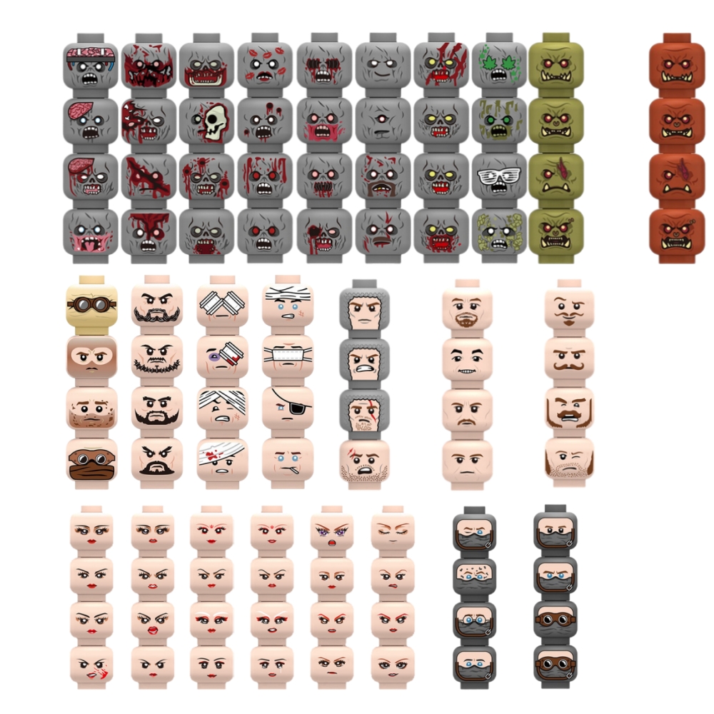 Lego Minifigure Holder - Zranione Emocjonalnie Złamane Twarze, Klocki, Figurki