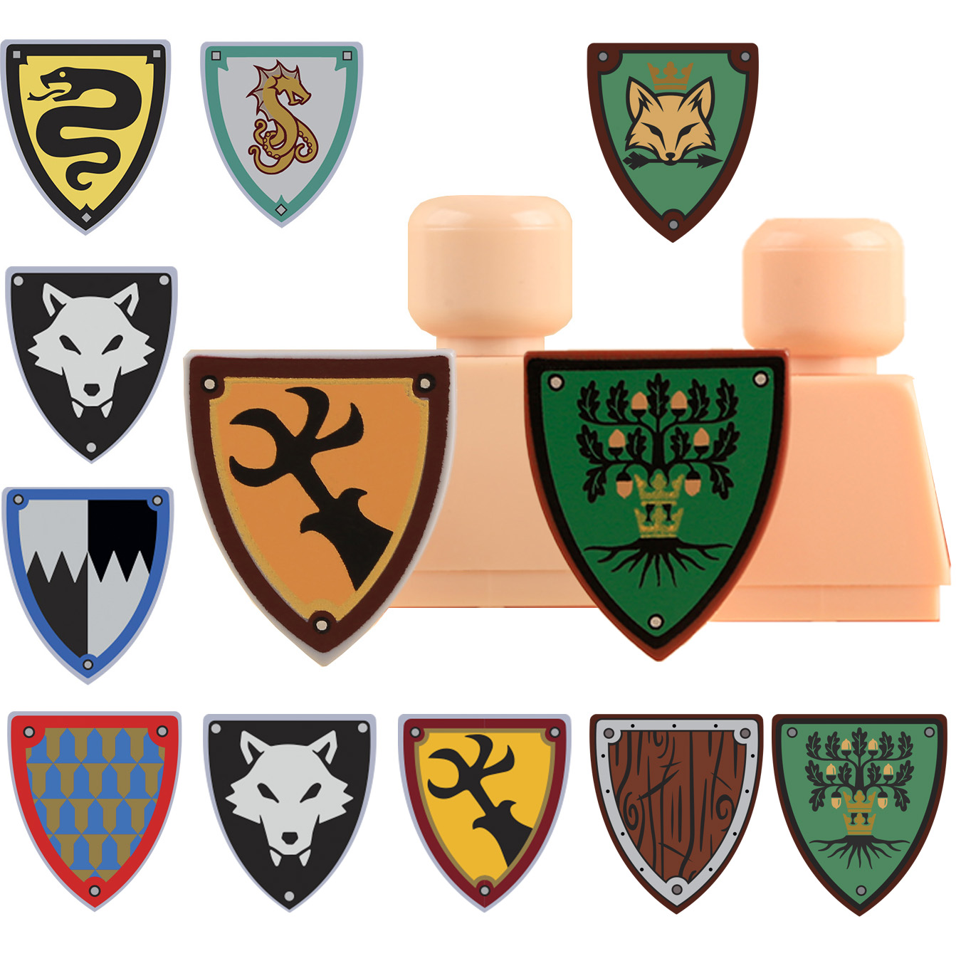 Lego Minifigure Holder - Klocki MOC Średniowieczni Rycerze Czarne Tarcze
